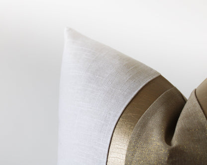 Gold Stripe White & Gold Linen CELINE-3 Throw Pillow Cover