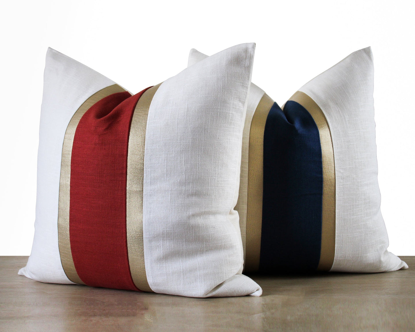 Gold Stripe White & Red Linen CELINE-3 Throw Pillow Cover
