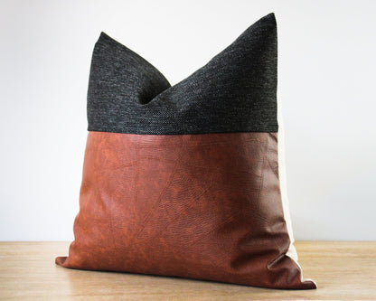 Black and Faux Leather SOTO Throw Pillow Cover