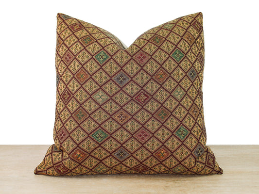 Burgundy Mulit-color Turkish Jacquard Pillow Cover