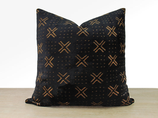 Bogolan Inspired Velvet Front Pillow Cover