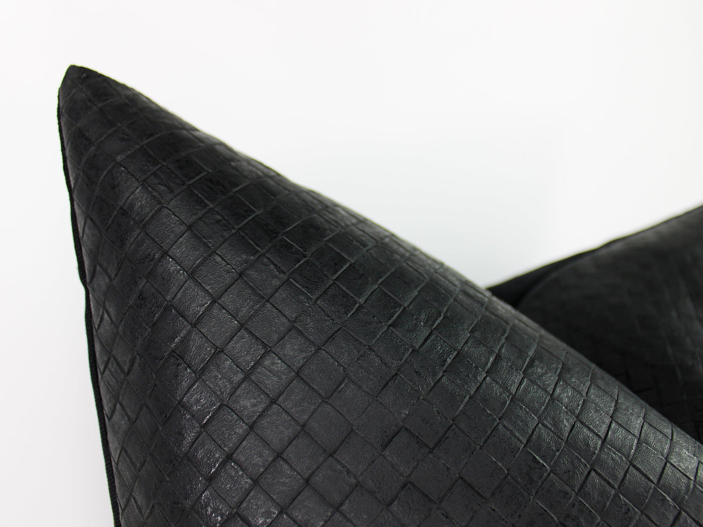 Black Woven Embossed Faux Leather Front Pillow Cover