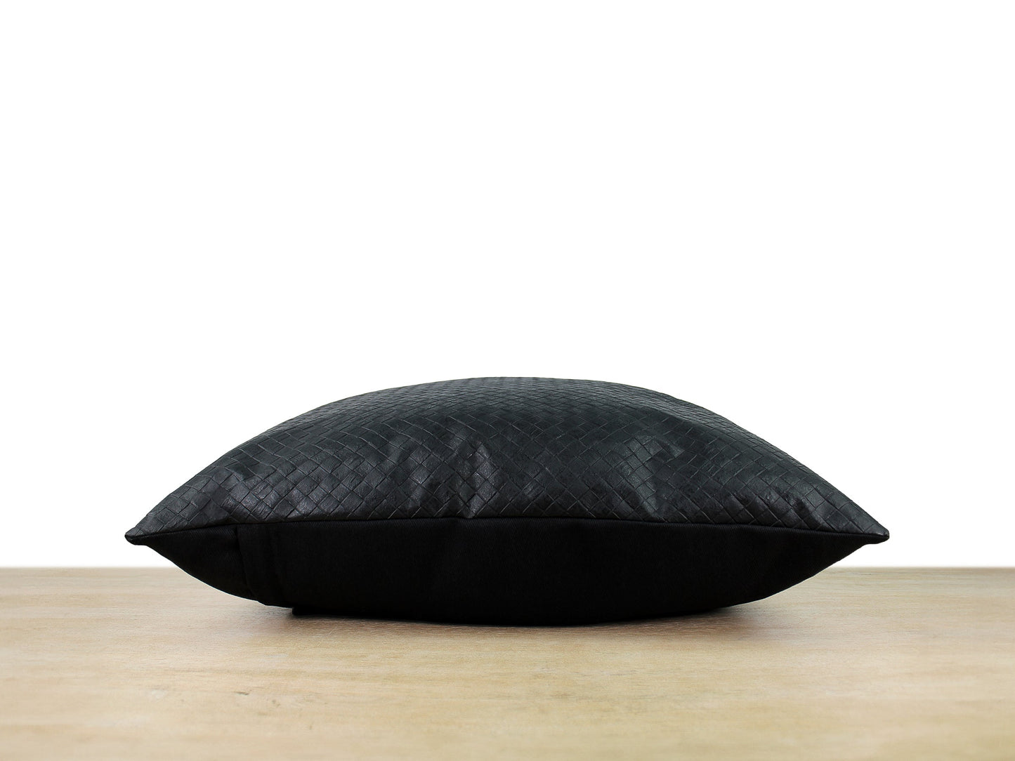 Black Woven Embossed Faux Leather Front Pillow Cover