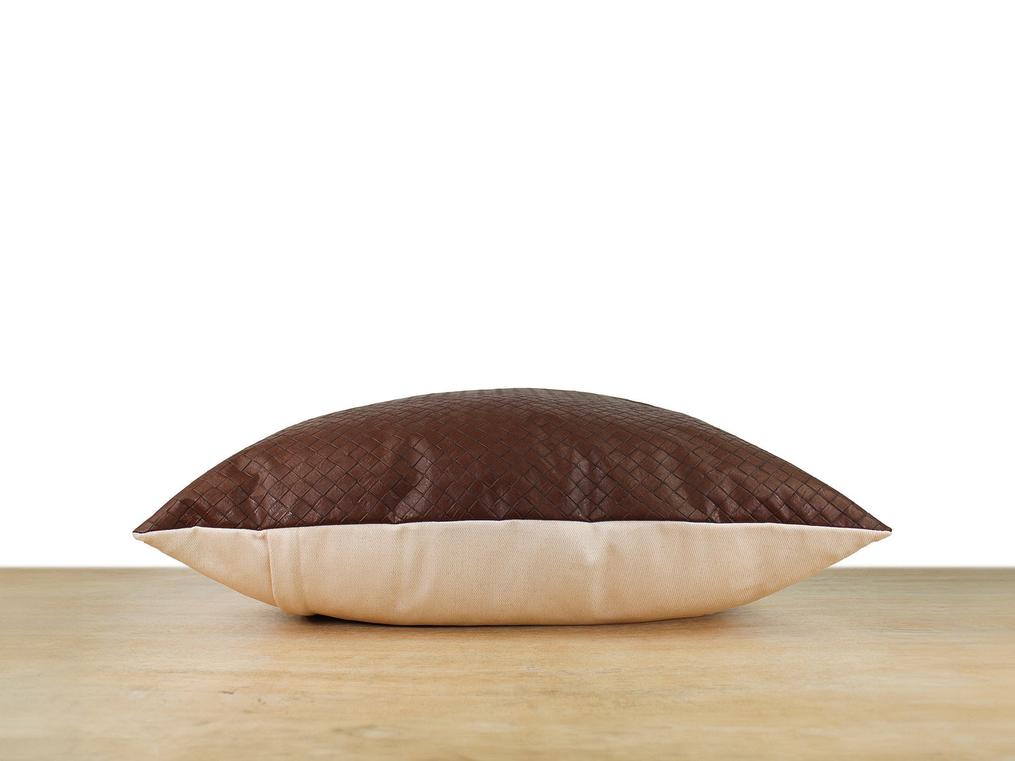Brown Woven Embossed Faux Leather Front Pillow Cover