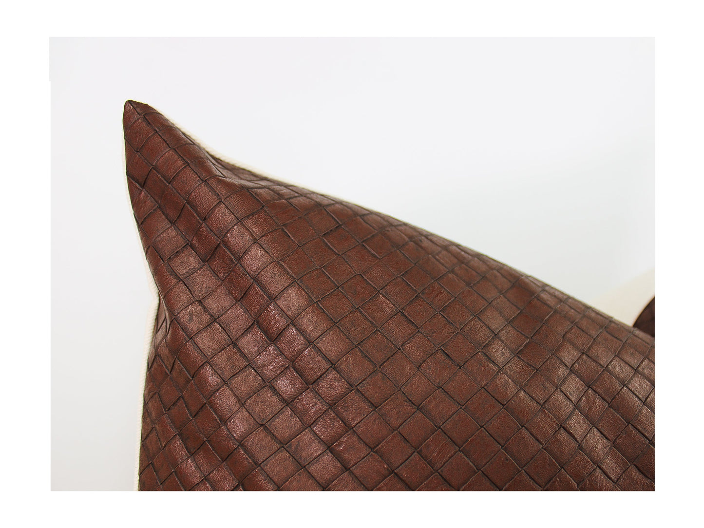 Brown Woven Embossed Faux Leather Front Pillow Cover