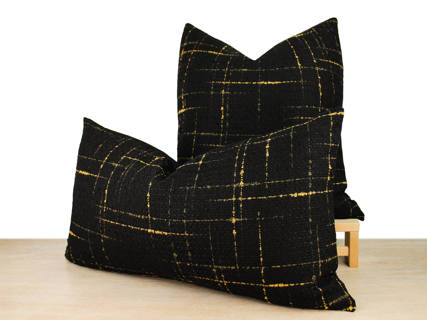 Black and Gold Tweed Front Pillow Cover