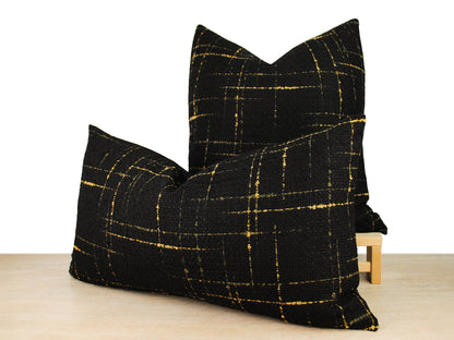 Black and Gold Tweed Front Pillow Cover