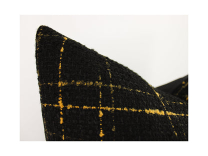 Black and Gold Tweed Front Pillow Cover
