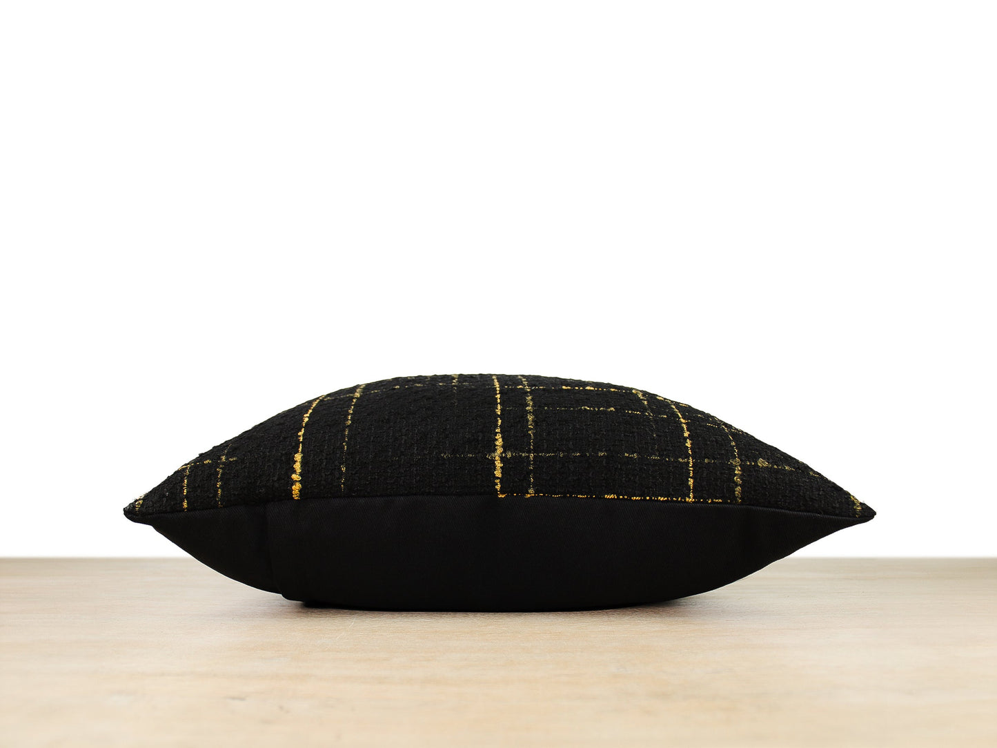 Black and Gold Tweed Front Pillow Cover