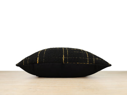 Black and Gold Tweed Front Pillow Cover