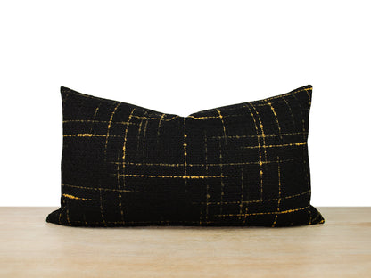 Black and Gold Tweed Front Pillow Cover