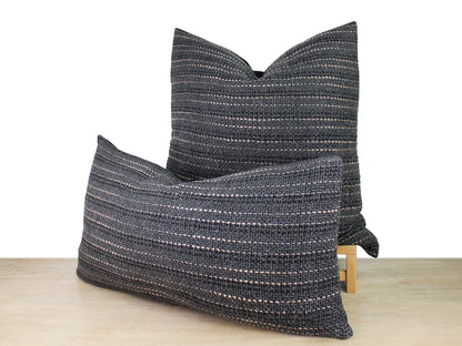 Grey Melange Woven Stripe Front Pillow Cover