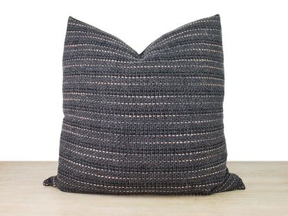 Grey Melange Woven Stripe Front Pillow Cover