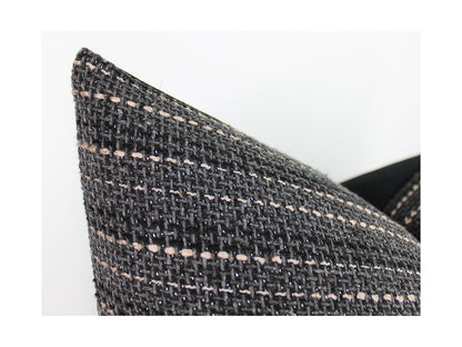 Grey Melange Woven Stripe Front Pillow Cover
