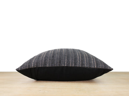 Grey Melange Woven Stripe Front Pillow Cover