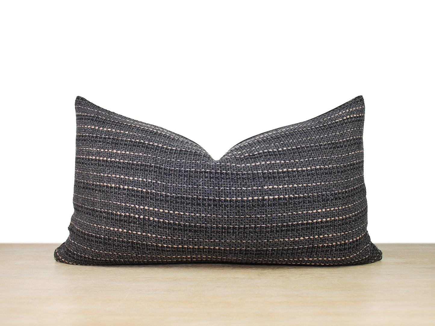 Grey Melange Woven Stripe Front Pillow Cover