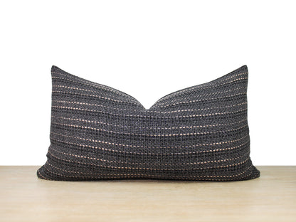 Grey Melange Woven Stripe Front Pillow Cover