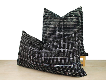 Black and White Plaid Tweed Pillow Cover
