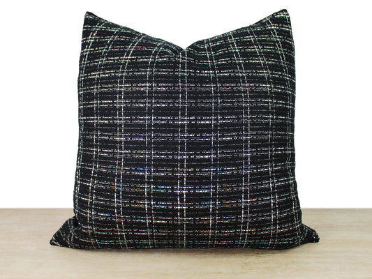 Black and White Plaid Tweed Pillow Cover