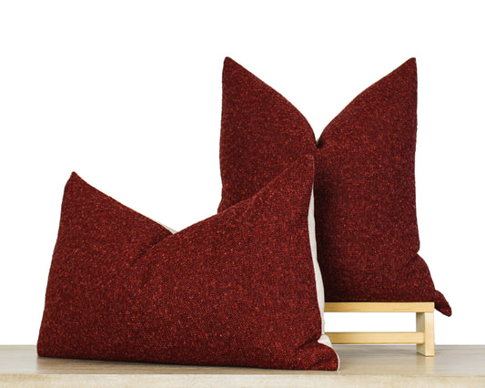 Holiday Red SOLID Textured Throw Pillow Cover