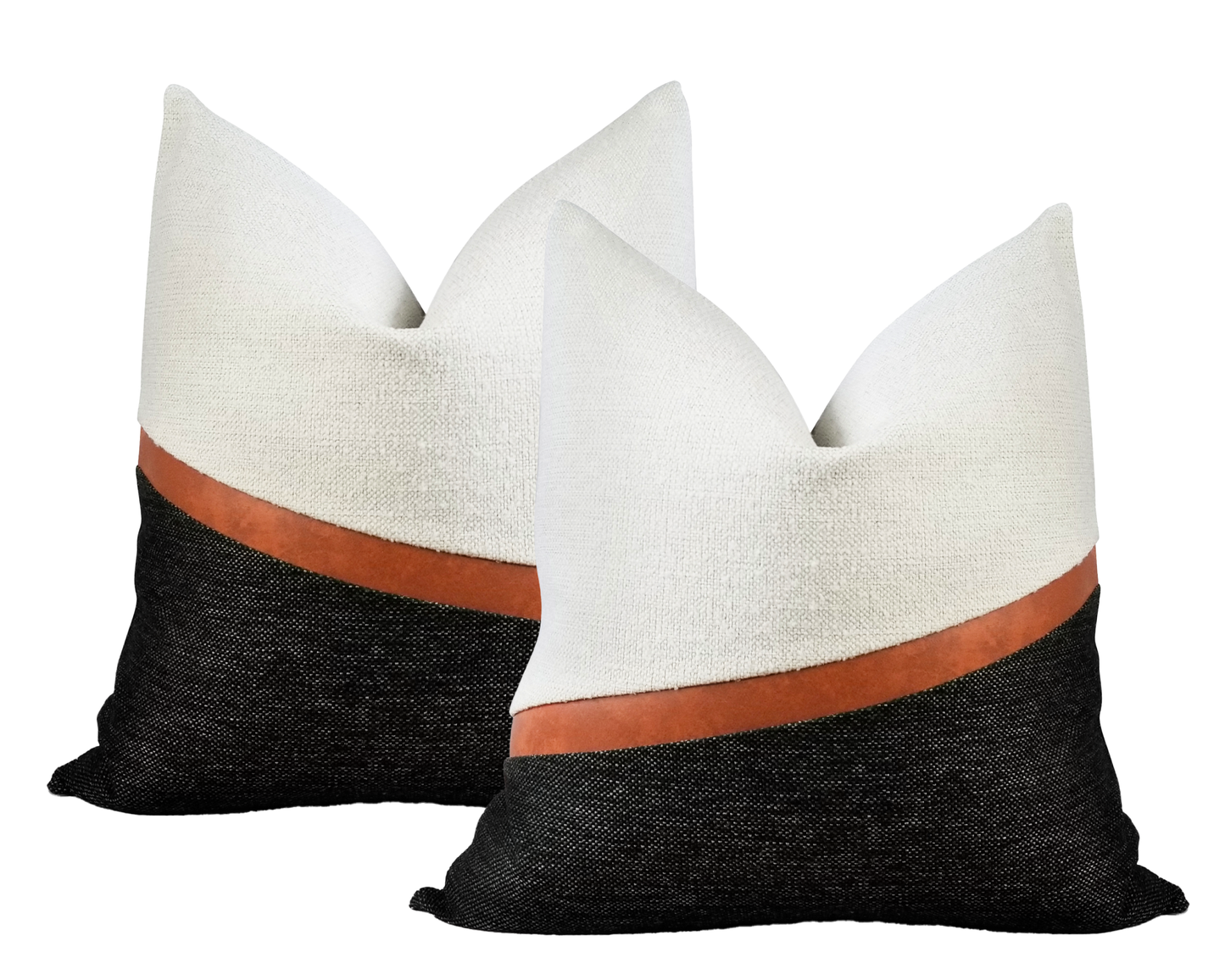 Cognac Stripe White and Black LUCCA Brushed Pebble Throw Pillow Cover