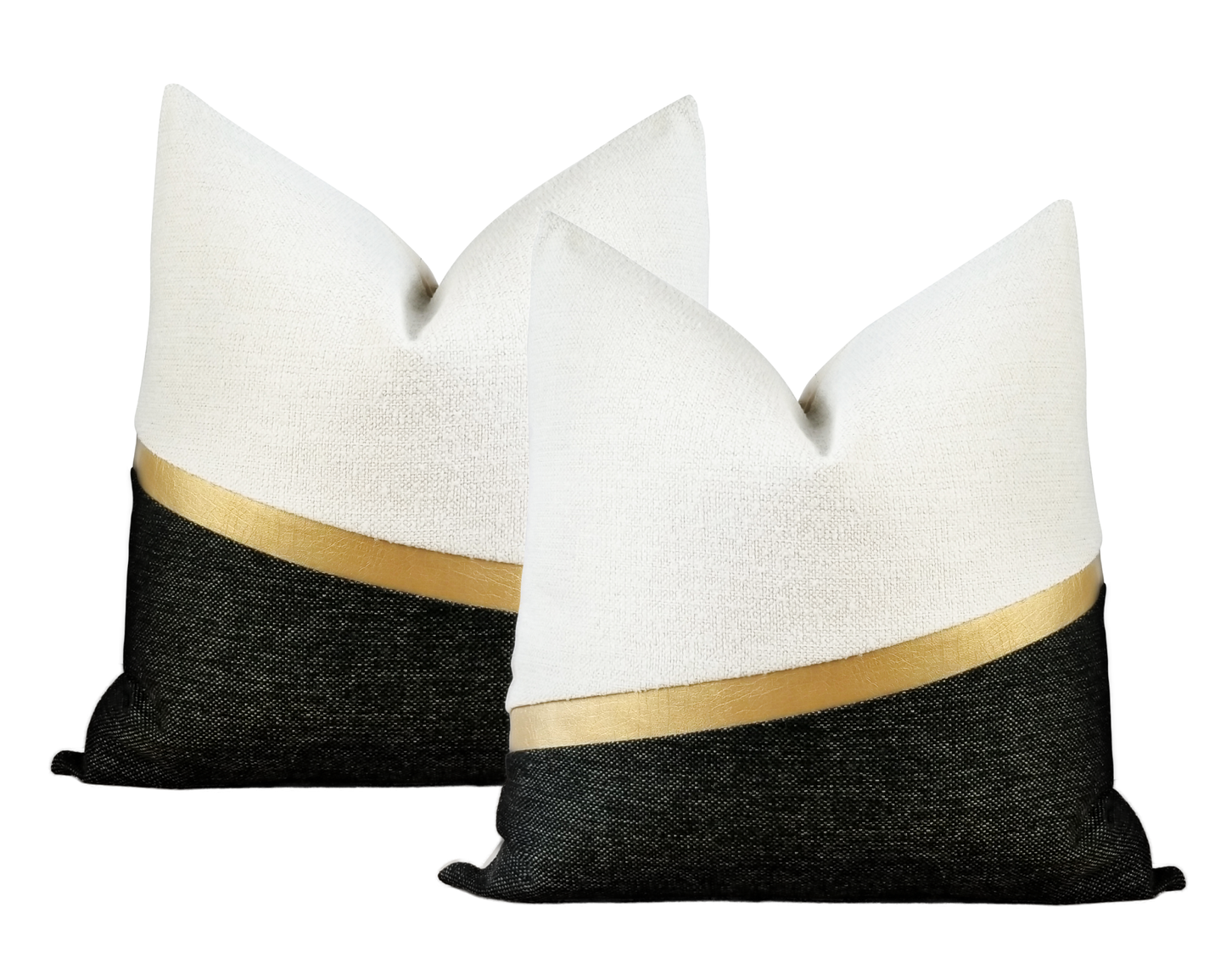 Gold Stripe White and Black LUCCA Brushed Pebble Throw Pillow Cover