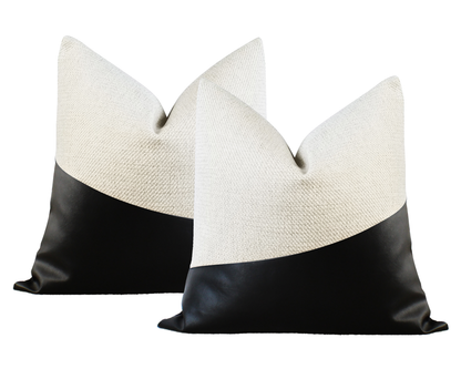 Black Faux Leather LUCCA Textured Throw Pillow Cover