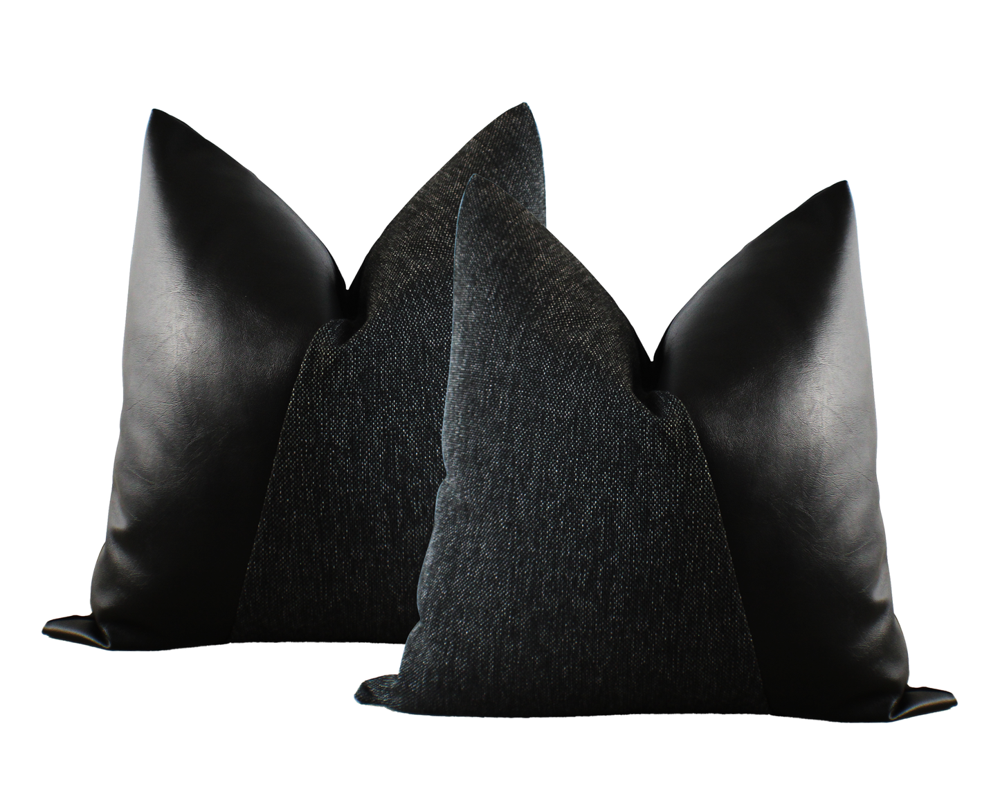 All Black Woven Plus Faux Leather EMMA Throw Pillow Cover