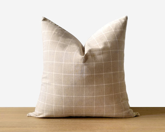 Beige & White Windowpane Throw Pillow Cover